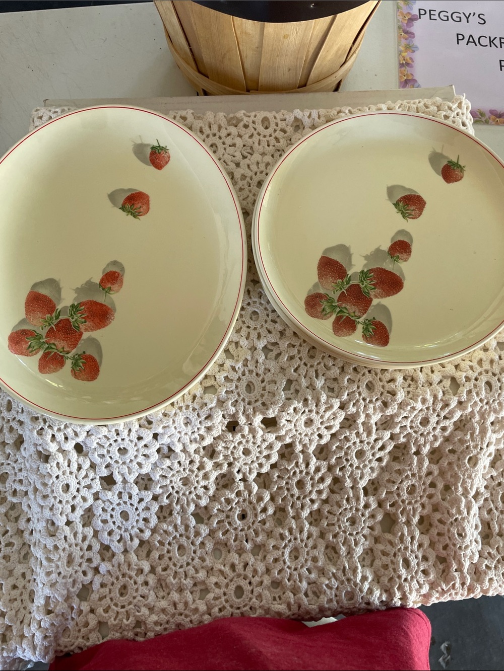 Cavity-Shaw 1940 Cream Strawberry Ceramic Serving Bowls - Set of 2